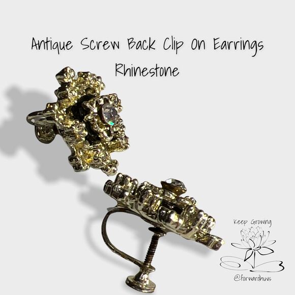 Antique Yellow Hue Rhinestone Screw Back Clip-On Earrings - Stunning Sparkle - Picture 5 of 8